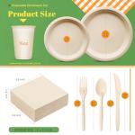 Gezond 400pcs Compostable Paper Plates Set Eco-friendly Heavy-duty Disposable Paper Plates Cutlery Includes Biodegradable Plate, Forks, Knives, Spoons, Cups and Straws for Wedding Party