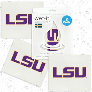 Wet-It! LSU- 3 Pack Swedish Dishcloths- Reusable Kitchen Towels for Dishwashing and Home Cleaning- Eco-Friendly Alternative to Paper Towels and Wipes- Machine Washable and Dryer Safe