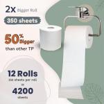 Essentials Bamboo Toilet Paper | Organic Ultra Soft | Extra Thick 3 Ply | Chemical Free Tissue Paper | Non Toxic & PFAS Free | Sustainable Septic Safe | 350 Sheets | 12 Pack by GoTo Wipes