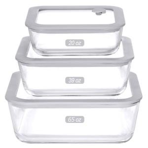 EcoEvo Glass Food Containers with Glass Lid, Microwave Safe Food Storage Container Set, 3 Pack, Square Shape, Food Containers with Lids, Meal Prep containers with Leak Proof Lid.