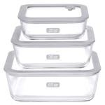 EcoEvo Glass Food Containers with Glass Lid, Microwave Safe Food Storage Container Set, 3 Pack, Square Shape, Food Containers with Lids, Meal Prep containers with Leak Proof Lid.