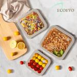 EcoEvo Glass Food Containers with Glass Lid, Microwave Safe Food Storage Container Set, 3 Pack, Square Shape, Food Containers with Lids, Meal Prep containers with Leak Proof Lid.