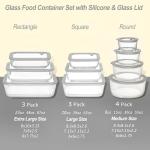 EcoEvo Glass Food Containers with Glass Lid, Microwave Safe Food Storage Container Set, 3 Pack, Square Shape, Food Containers with Lids, Meal Prep containers with Leak Proof Lid.