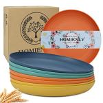 Homienly Deep Dinner Plates Set of 8 Alternative for Plastic Plates Microwave and Dishwasher Safe Wheat Straw Plates for Kitchen Unbreakable Kids Plate Set with 4 Colors (Classic Bright, 9 inch)
