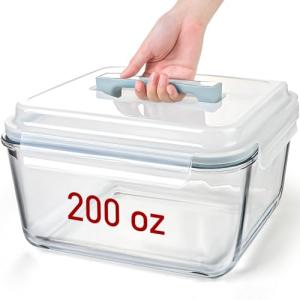 Large Glass Storage Containers with Lids, Extra Large Glass Food Containers for Rotisserie Chicken/Turkey and Potluck, Giant Watermelon Container, XL Big Bowl Freezer Storage Container Airtight 200oz