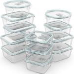 Razab 24 Pc Airtight Glass Food Storage Containers - Glass Meal Prep Containers - Freezer to Oven Safe - Steam Release Valve BPA Free - Airtight Bento Boxes - Leak Proof (12 lids & 12 Containers)
