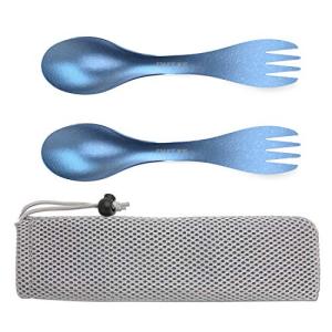 OUTXE 2-Pack Titanium Ultra Lightweight Camping Utensil, Eco-Friendly Spork for Backpacking, Hiking, Outdoors Ice-Crystal Blue.