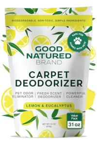 Good Natured Brand | Carpet Deodorizer & Freshener Powder | 31 oz Pet Odor Eliminator for Strong Odor & Pet Urine | Fresh Natural Lemon & Eucalyptus Scent | Safe for Homes with Pets