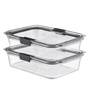 Rubbermaid Brilliance Glass Food Storage Containers, 8 Cup, Set of 2, BPA-Free, Leak-Proof, Clear