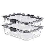Rubbermaid Brilliance Glass Food Storage Containers, 8 Cup, Set of 2, BPA-Free, Leak-Proof, Clear