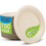 FYQFBJ 6 Inch Small Paper Plates Disposable - Biodegradable Compostable Appetizer Plates for appetizer, Party, Cake, Snacks Dessert (100 Pack, Heavy Duty Eco-Friendly) anti-slip Brown