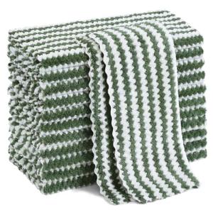 Homaxy 12 Pack Kitchen Dish Cloths, Ultra Soft and Absorbent Dish Towels, Reusable Fast Drying Microfiber Cleaning Cloth, Coral Velvet Wave Design No-lint, 10 x 10 inches, Grass Green