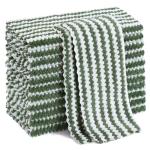 Homaxy 12 Pack Kitchen Dish Cloths, Ultra Soft and Absorbent Dish Towels, Reusable Fast Drying Microfiber Cleaning Cloth, Coral Velvet Wave Design No-lint, 10 x 10 inches, Grass Green