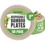 Jenvita Paper Bamboo Plates Disposable (50-Pack, 9-inch) | Sturdy & Microwave Safe | Compostable Paper Plates Disposable Heavy Duty | PFAS Free, Biodegradable | FSC Certified Alternative to Plastic