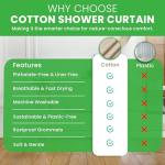 FABRIC SHOWER CURTAIN LINER - Standard Stall Size - A Stylish Quality Bathroom Drape - Earth Friendly, Non-Toxic + Odor-Free Cotton Liner - Light-Weight Washable Natural Shower Curtain - 36x74 NC