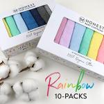 HonestBaby 10-Pack Terry Wash Cloths in Gift Box 100% Organic Cotton for Infant Baby Boys, Girls, 10-Pack Rainbow Blues, One Size