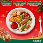 JOLLY CHEF Compostable Heavy Duty Plates 𝟭𝟬 𝗜𝗻𝗰𝗵 [𝟯𝟬𝟬 𝗣𝗮𝗰𝗸] Eco-Friendly Disposable White Paper Plates Made of Bagasse Biodegradable Bulk for Party Dinner Sugarcane Thanksgiving Day