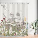 LGhtyro Funny Skull Halloween Wildflower Shower Curtain Bathroom Set 60Wx71H Inches Gothic Skeleton Floral Rustic Leaves in Bathtub Bath Accessories Spooky Cool Art Home Decor Fabric 12 Pack Hooks