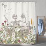 LGhtyro Funny Skull Halloween Wildflower Shower Curtain Bathroom Set 60Wx71H Inches Gothic Skeleton Floral Rustic Leaves in Bathtub Bath Accessories Spooky Cool Art Home Decor Fabric 12 Pack Hooks
