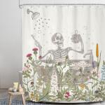 LGhtyro Funny Skull Halloween Wildflower Shower Curtain Bathroom Set 60Wx71H Inches Gothic Skeleton Floral Rustic Leaves in Bathtub Bath Accessories Spooky Cool Art Home Decor Fabric 12 Pack Hooks