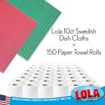 LOLA Swedish Dishcloths, 2 Pack, Sustainable Towels, Super Absorbent Reusable Paper Towels, for Washing Dishes, Glasses, Kitchen Packers