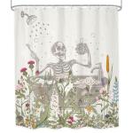 LGhtyro Funny Skull Halloween Wildflower Shower Curtain Bathroom Set 60Wx71H Inches Gothic Skeleton Floral Rustic Leaves in Bathtub Bath Accessories Spooky Cool Art Home Decor Fabric 12 Pack Hooks