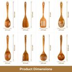 AIUHI Wood Spoons for Cooking, Nonstick Kitchen Utensil Set, Wooden Spoons Cooking Utensil Set Non Scratch Natural Teak Wooden Utensils for Cooking (Teak 8 Pack)
