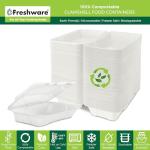 Freshware Compostable Clamshell Food Containers [9x6" 50-Pack] Disposable To Go Containers, Biodegradable Sugarcane To Go Boxes - Heavy Duty Paper Containers - Microwave & Freezer Safe, Stackable