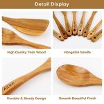 AIUHI Wood Spoons for Cooking, Nonstick Kitchen Utensil Set, Wooden Spoons Cooking Utensil Set Non Scratch Natural Teak Wooden Utensils for Cooking (Teak 8 Pack)