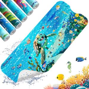XIYUNTE Baby Bath Mat for Tub Non Slip Kids Bath Mat - 40''x16'' Extra Long Cartoon Bathtub Mat Non Slip Kids Shower Mat Eco-Friendly Toddler Bath Mats with Suction Cups, Machine Washable