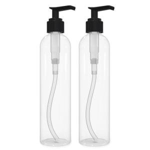 BRIGHTFROM Lotion Pump Bottles, Empty 8 OZ, BPA-Free Refillable Plastic Containers, Clear with Black Dispenser for - Soap, Shampoo, Lotions, Liquid Body Soap, Creams and Massage Oil (2 Pack)