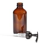 Vivaplex, 4, Large, 8 oz, Empty, Amber Glass Bottles with Black Lotion Pumps