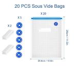 Sous Vide Bags Reusable 27Pcs, BPA Free Vacuum Sealer Bag, Vacuum Food Storage Bag for Sous Vide Cooking/Microwave Heating - 20Pcs Vacuum Zipper Bags & 2 Seal Clips & 5 Air Valves (11 * 10in) 2.9L
