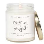 Sweet Water Decor Merry and Bright Candle - Bayberry, Fir, Nutmeg, and Clove Winter Holiday Scented Soy Candles for Home - 9oz Clear Jar, 40 Hour Burn Time, Made in The USA