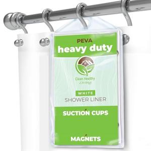 Clean Healthy Living Heavy Duty PEVA White Shower Curtain Liner with Magnets & Suction Cups - 70 X 72 in. Long