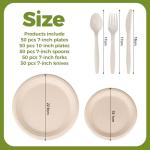 XenLife Compostable Paper Plates Set - 250PCS Disposable Heavy Duty Sugarcane Plate & Eco-Friendly Utensil Biodegradable Dinnerware Plates, Extra Long Forks, Knives & Spoons for Party (Brown)