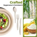 XenLife Compostable Paper Plates Set - 250PCS Disposable Heavy Duty Sugarcane Plate & Eco-Friendly Utensil Biodegradable Dinnerware Plates, Extra Long Forks, Knives & Spoons for Party (Brown)