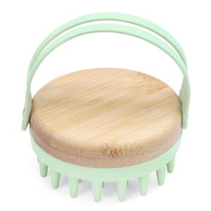 Bamboo Silicone Scalp Brush for Hair Washing – Gentle Shampoo Massager with Soft Bristles for Dandruff & Oil Care, Eco-Friendly Head Scrubber Comb for Deep Clean & Relaxing Shower (Green)