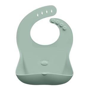 Abiie Ruby Wrapp Silicone Bibs for Babies - Waterproof Bib Made with Stain Resistant Material - Front Pocket for Catching Food - Silicone Toddler Bibs (Sage Green)