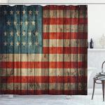 Ambesonne USA Shower Curtain, Fourth of July Independence Day Painted Old Wooden Rustic Background Patriot, Cloth Fabric Bathroom Decor Set with Hooks, 69" W x 70" L, Blue Red