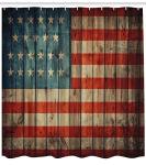Ambesonne USA Shower Curtain, Fourth of July Independence Day Painted Old Wooden Rustic Background Patriot, Cloth Fabric Bathroom Decor Set with Hooks, 69" W x 70" L, Blue Red