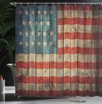 Ambesonne USA Shower Curtain, Fourth of July Independence Day Painted Old Wooden Rustic Background Patriot, Cloth Fabric Bathroom Decor Set with Hooks, 69" W x 70" L, Blue Red
