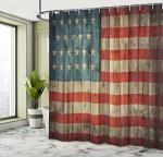 Ambesonne USA Shower Curtain, Fourth of July Independence Day Painted Old Wooden Rustic Background Patriot, Cloth Fabric Bathroom Decor Set with Hooks, 69" W x 70" L, Blue Red
