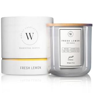 Waxily Lemon Scented Soy Candle | Non Toxic, Phthalate-Free Essential Oil Candle | Odor Eliminating Citrus for Kitchen, Aromatherapy, Luxury Gift, Clean Burning, Fresh Home Decor | 12oz