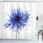 Ambesonne Watercolor Flower Shower Curtain, Single Large Petite Cornflower Plain Background Mother Earth Paint, Cloth Fabric Bathroom Decor Set with Hooks, 69" W x 70" L, Navy Blue White