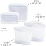 Stasher Premium Silicone Reusable Food Storage Bags, 4-Pack, Clear, Multi-Use Food Storage Bags, Lunch Bag, Travel Containers, BPA Free, Leak-free, Dishwasher-Safe, Eco-friendly