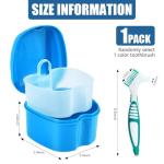 KISEER Light Blue Denture Bath Case Cup Box Holder Storage Container with Denture Cleaner Brush Strainer Basket for Travel Cleaning