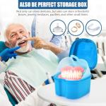 KISEER Light Blue Denture Bath Case Cup Box Holder Storage Container with Denture Cleaner Brush Strainer Basket for Travel Cleaning