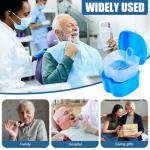 KISEER Light Blue Denture Bath Case Cup Box Holder Storage Container with Denture Cleaner Brush Strainer Basket for Travel Cleaning