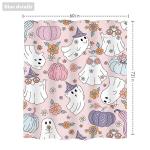 LIGHTINHOME Pink Halloween Shower Curtain 60Wx72H Inches 70s Retro Funny Ghost Y2K Cute Autumn Pumpkin Purple Flower Hippie Groovy Cloth Fabric Waterproof Polyester Bathroom Home Decor Set with Hooks